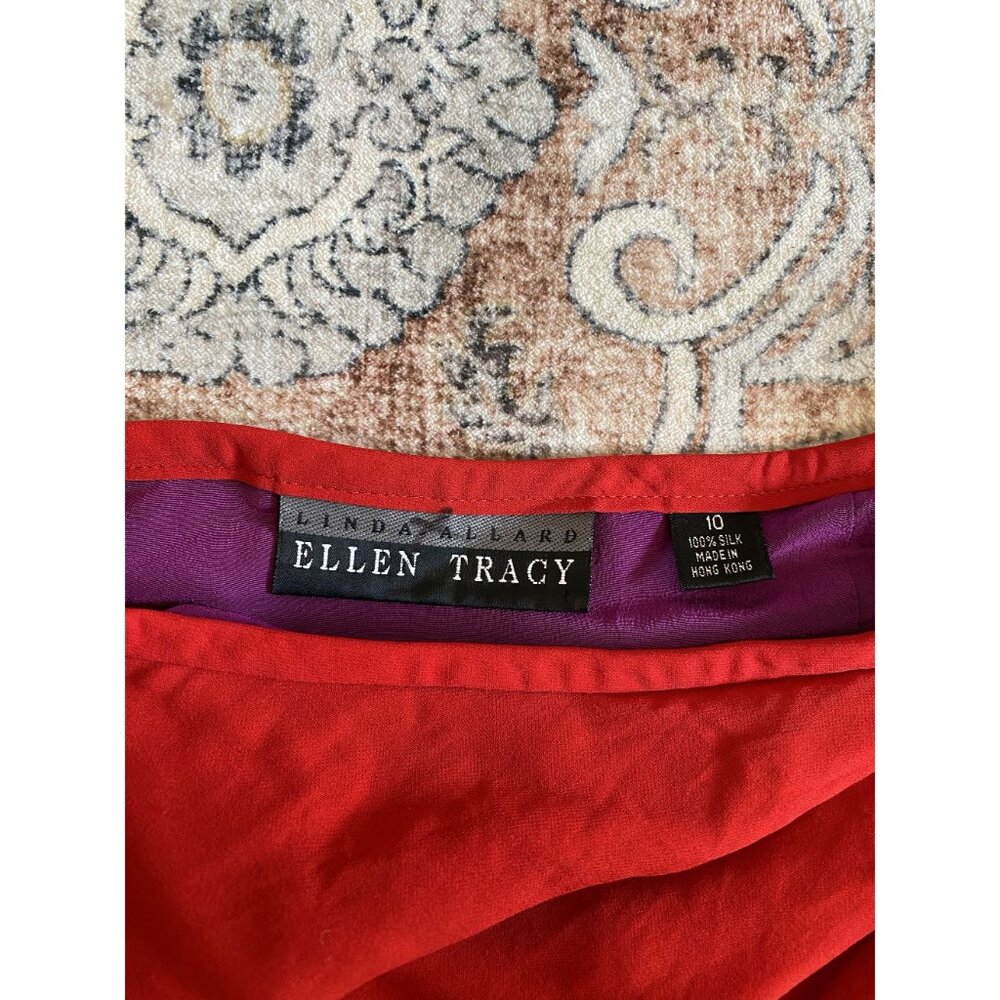 Linda Allard Ellen Tracy Red Purple 100% Silk Skirt Size 10 Vintage - Picture 6 of 8